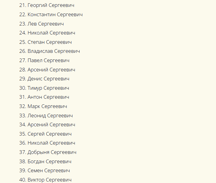 Имена для мальчиков к отчеству сергеевич