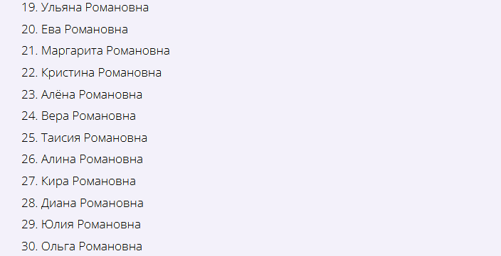 Имена девочки к отчеству романовна
