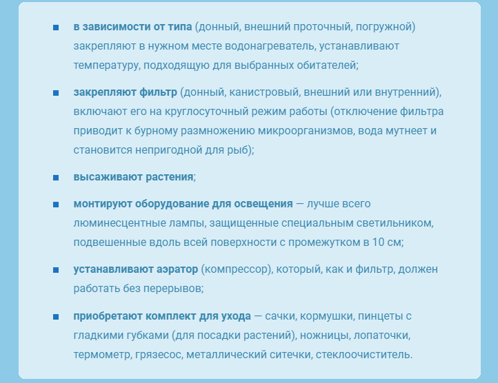 Обустройство аквариума