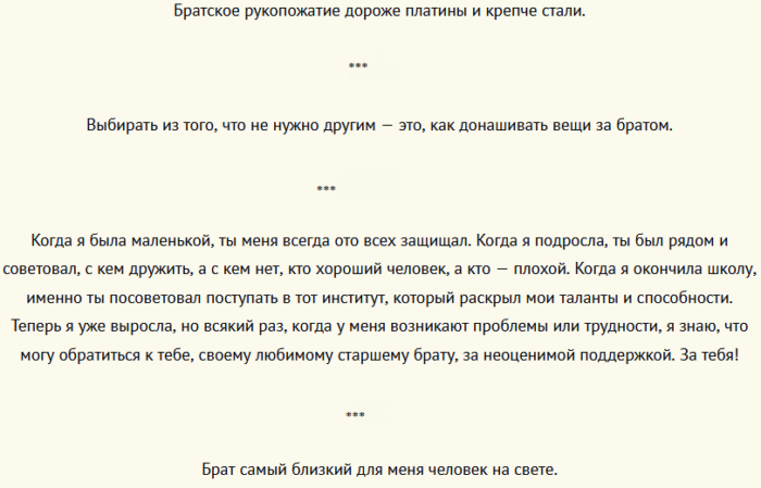 Слова благодарности старшему брату в прозе до слез за то, что он есть