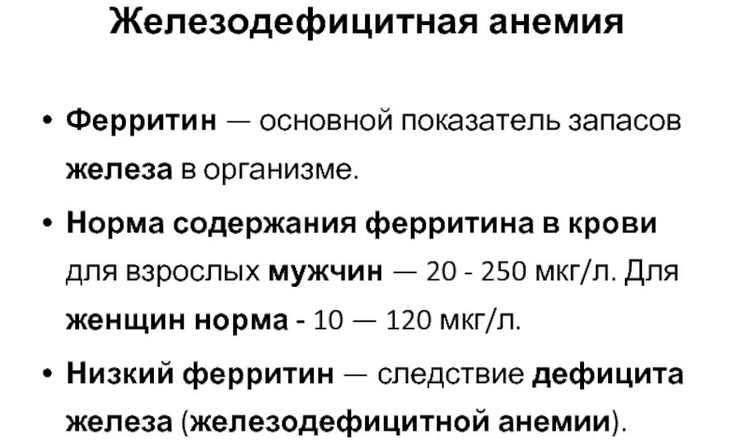Низкий уровень ферритина указывает на развитие анемии