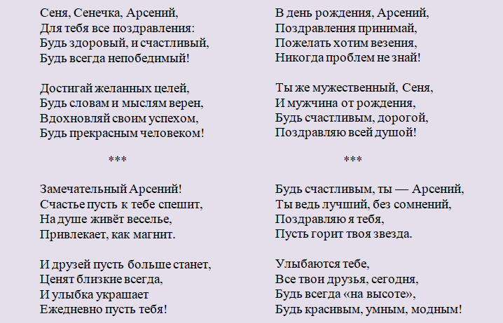 Поздравление с днем ангела арсения