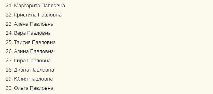 Красивые русские женские имена, созвучные к отчеству павловна