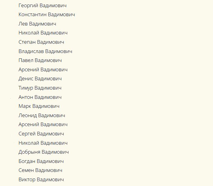 Имена мальчика к отчеству вадимович