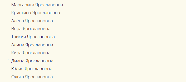 Имена, которые подходят девочке к отчеству ярославовна