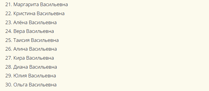 Красивые русские женские имена, созвучные к отчеству васильевна