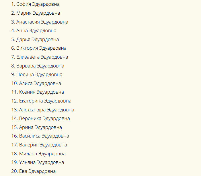 Красивые русские женские имена, созвучные к отчеству эдуардовна