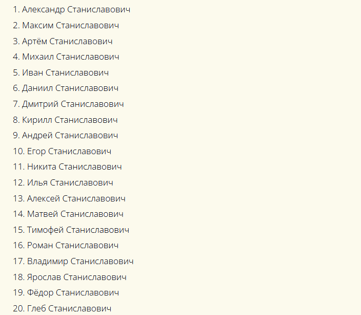 Красивые русские мужские имена, созвучные к отчеству станиславович