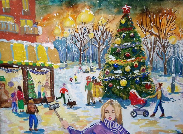 Праздничная картинка, нарисованная школьником