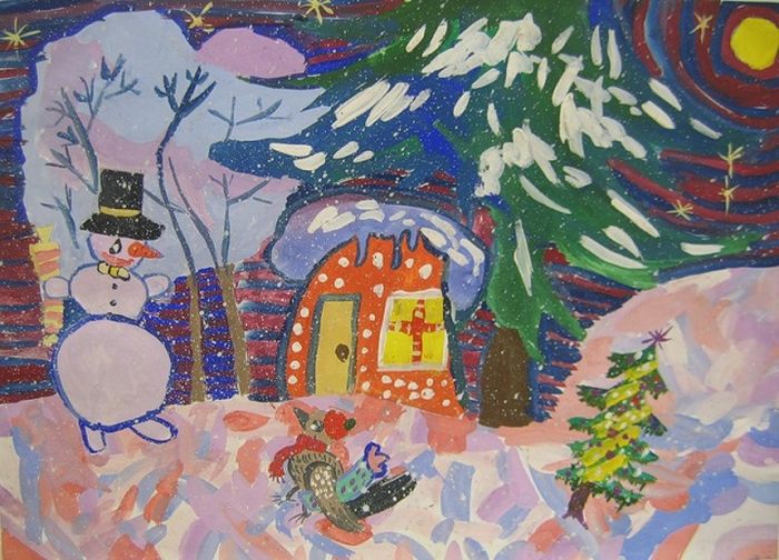 Праздничная картинка, нарисованная школьником