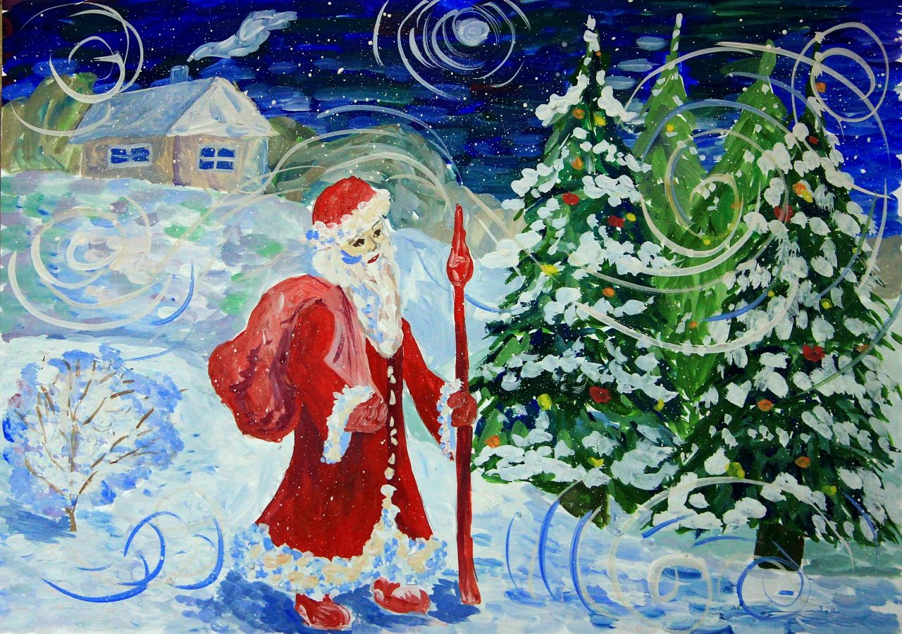 Праздничная картинка, нарисованная школьником