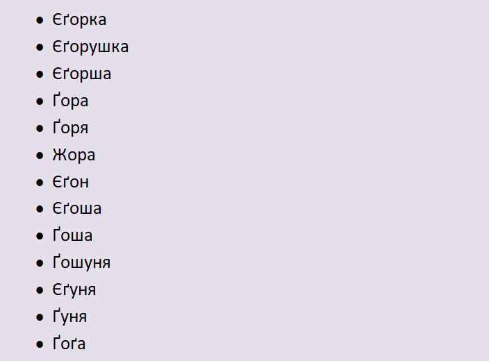 Формы имени егор на украинском языке
