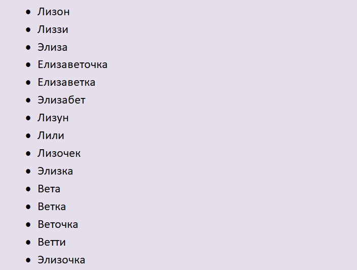 Имя елизавета, лиза: ласкательная форма