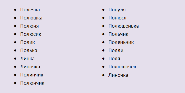 Имя полина: уменьшительная форма
