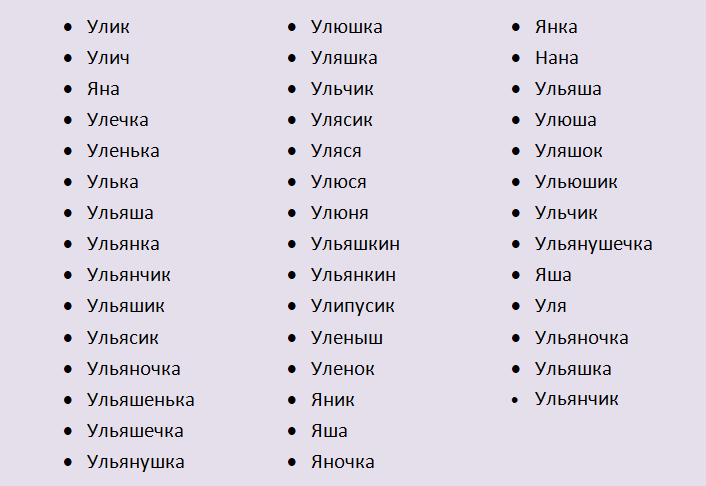 Имя ульяна, уля: ласкательная форма