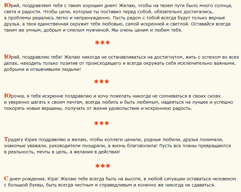 Поздравление с днем ангела юрия