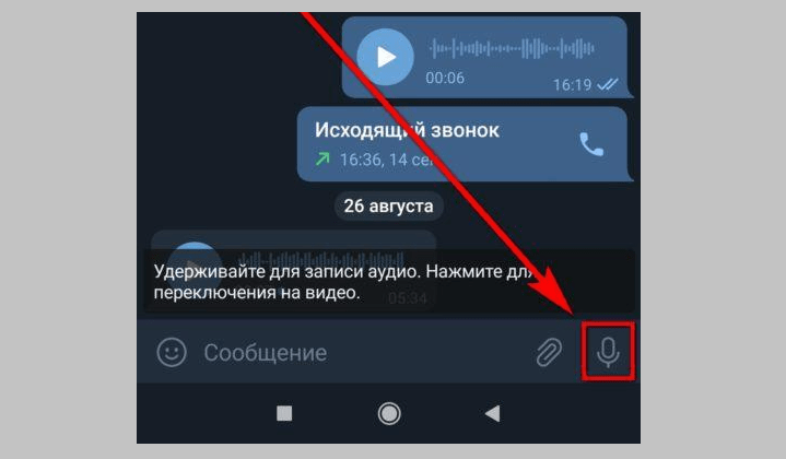 Микрофон для записи голосового сообщения в телеграм