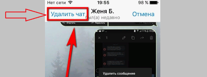 Кликните в телеграмме «удалить чат»