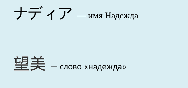 Надежда на японском языке