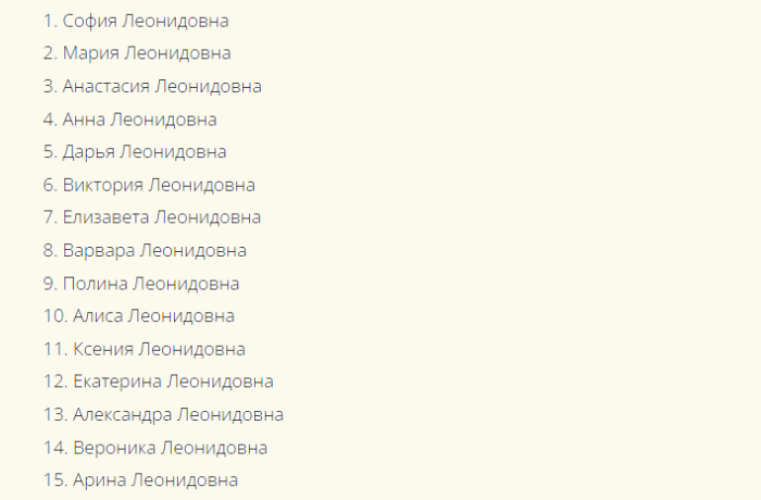 Красивые русские женские имена, созвучные к отчеству леонидовна