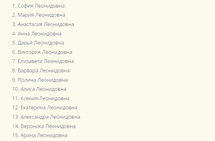 Красивые русские женские имена, созвучные к отчеству леонидовна