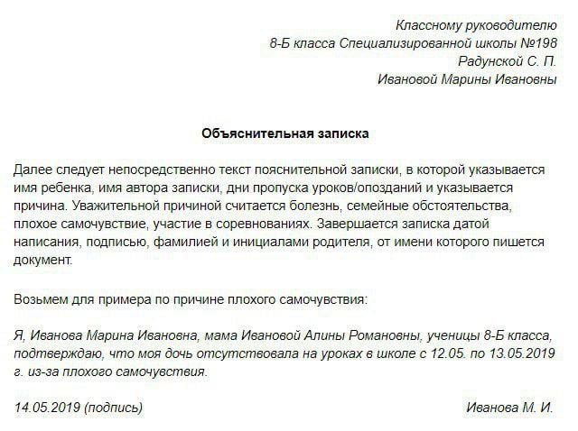 Пример заполнения