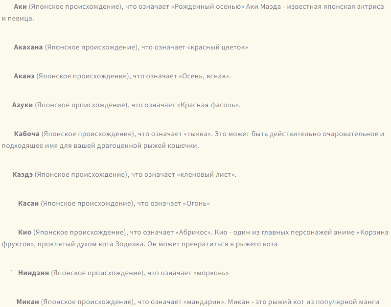 Японские имена-клички для рыжей кошки