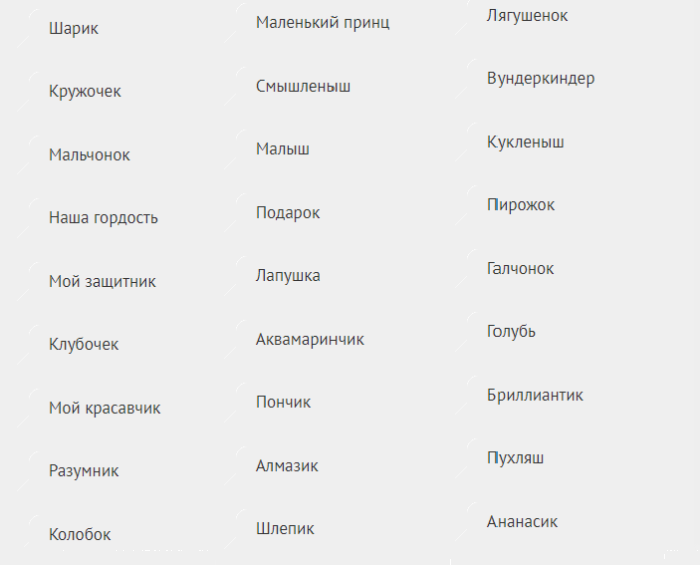 Так можно называть сыновей ласково
