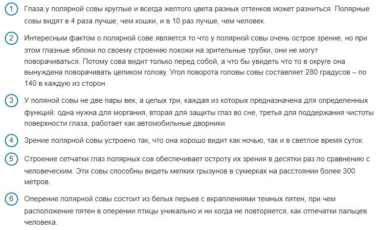 Интересные факты о строении белой совы