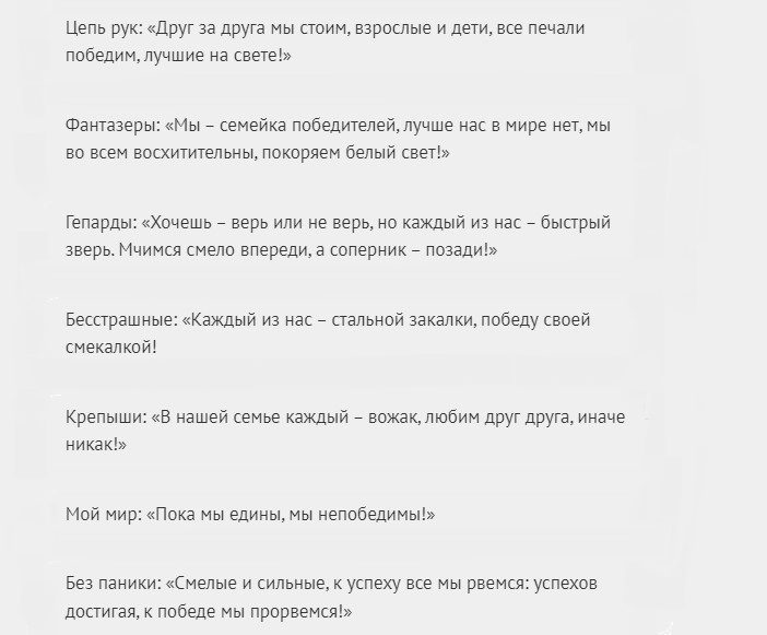 Название для семейной команды и девиз