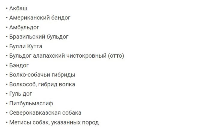 Породы собак запрещены к выгулу без намордника