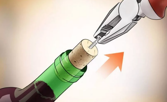 The bottle of wine can be opened without opening with a self -tapping screw