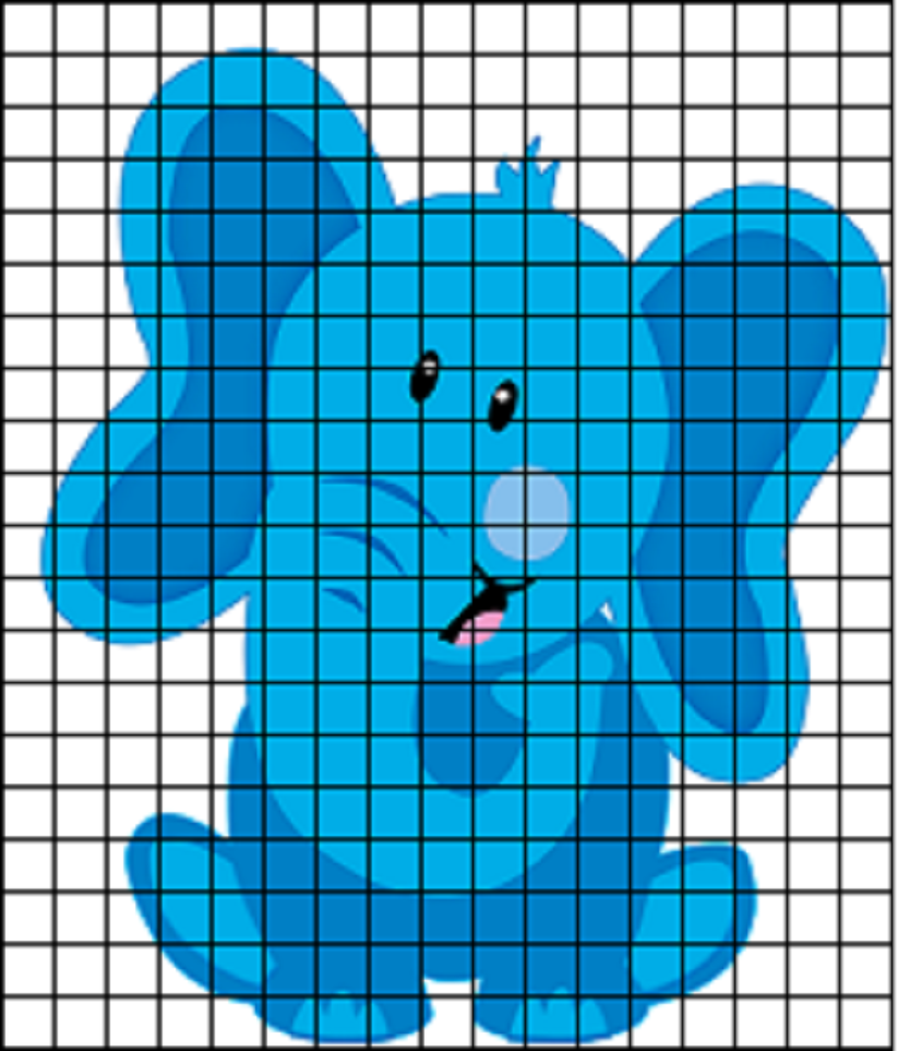 Голубой слон для срисовки по клеточкам