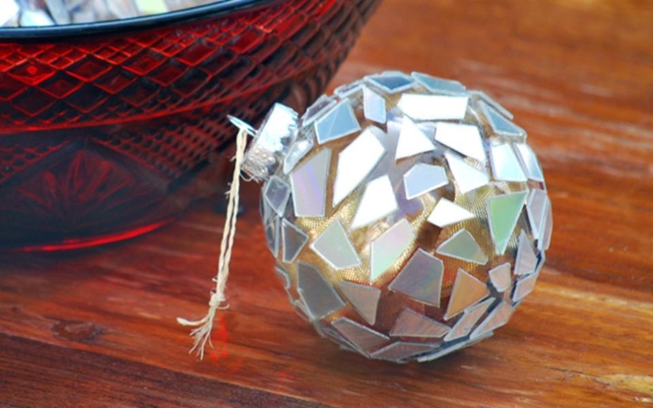 Bright ball on a Christmas tree from CD disc, example 1