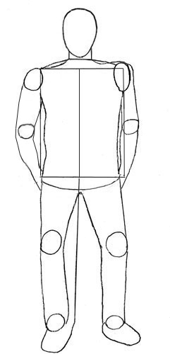 Quanto magnificamente disegnare la figura di un uomo in un abbigliamento a lunghezza intera nella matita completa per principianti e bambini: Step4