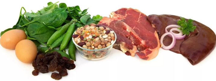 Meat and other foods help to make up for iron reserves