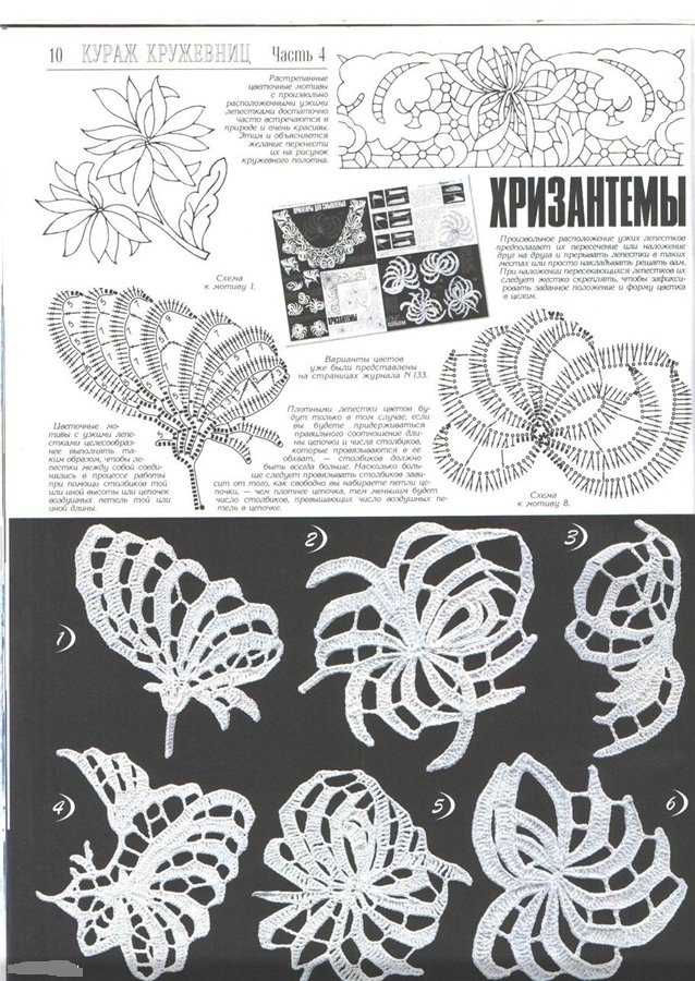 Схемы элементов ирландского кружева, связанных крючком, вариант 10