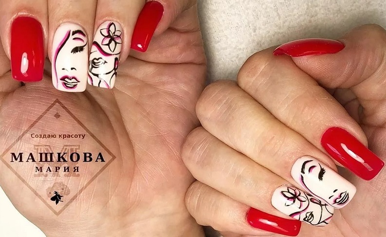 Stylish manicure with a pattern for lovers Day