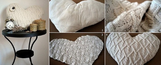 Подушка-сердце из свитера