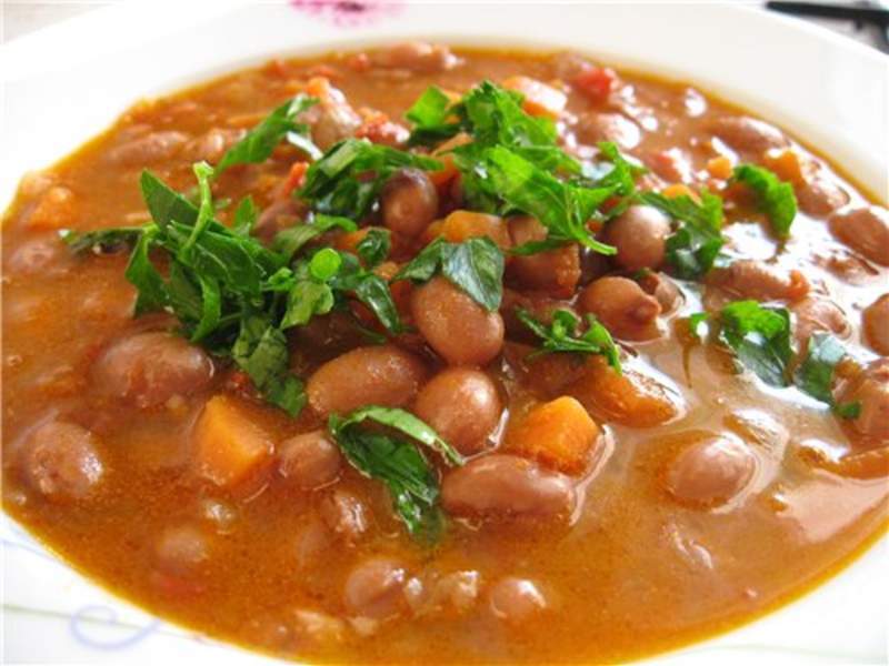 Soup with beans and corn is sweet and at the same time sharp