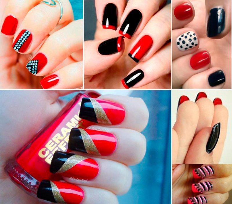 Ideas of red manicure with black