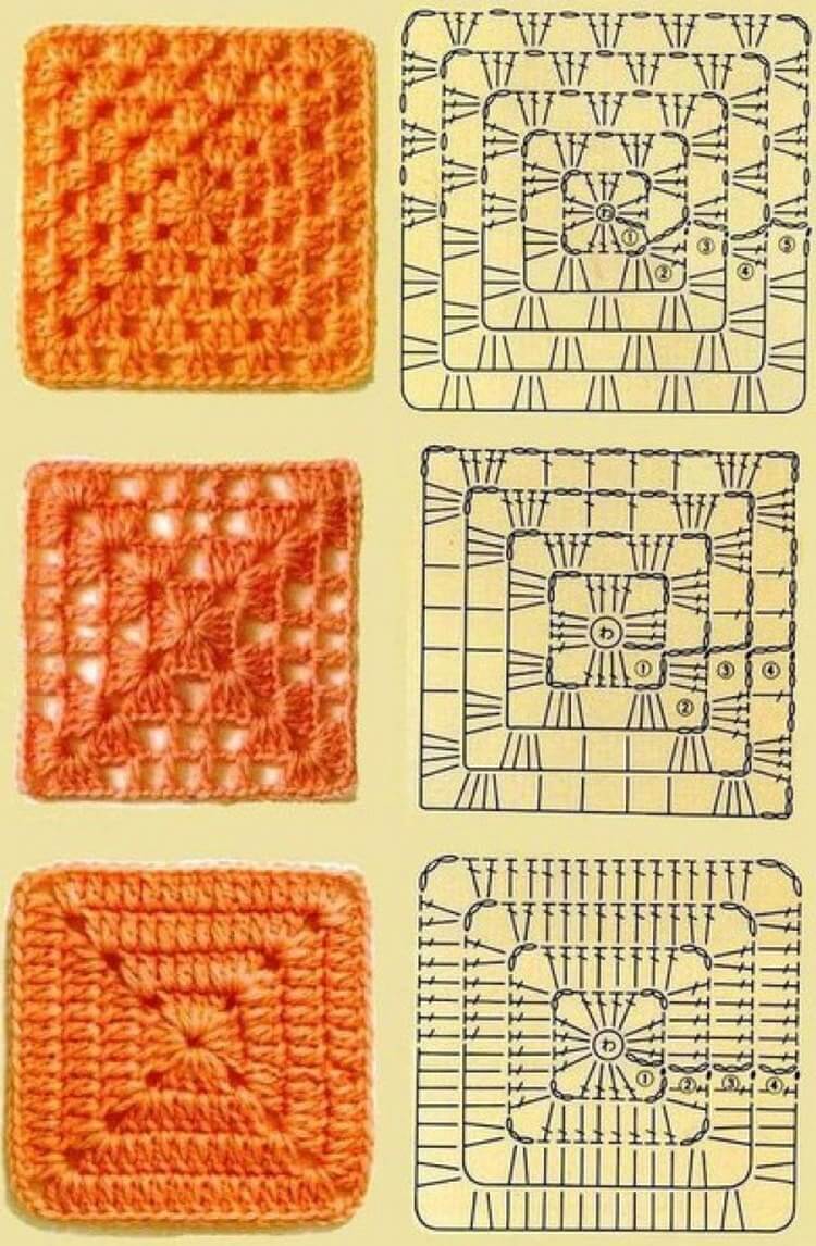 Схемы вязания квадратов крючком