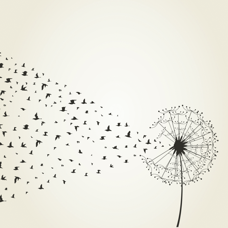 Dandelion tattoo sketch with birds No. 2