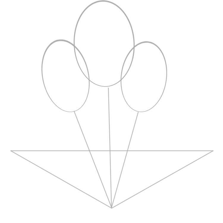 Draw a triangle and three ovals