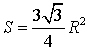 Formula območja enakostraničnega pravilnega trikotnika skozi polmer opisanega kroga