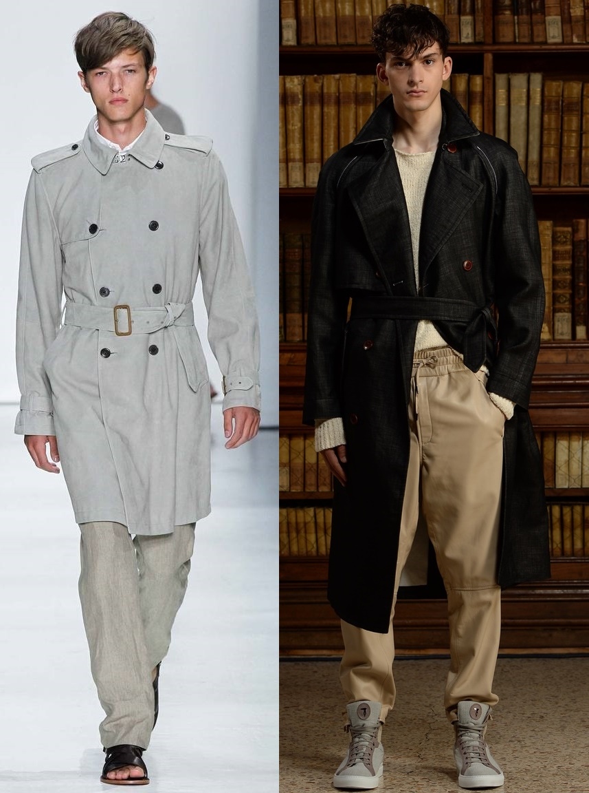 Stylish, long men's raincoats in gray and black