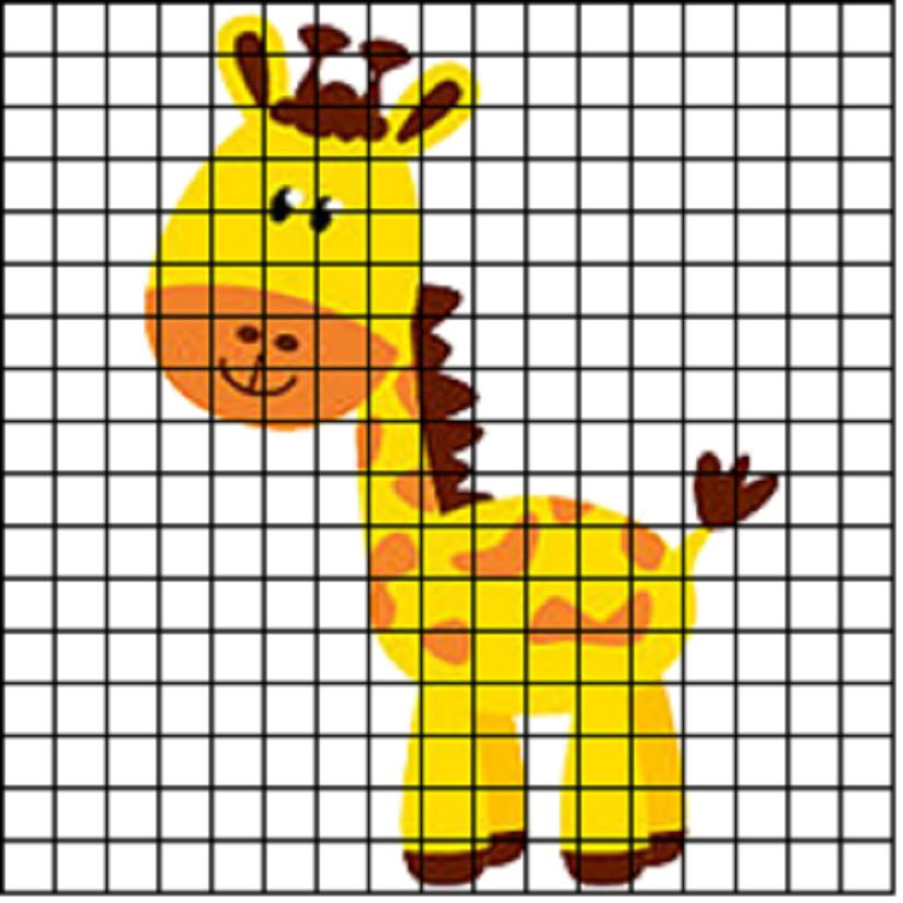 Жираф нарисованный по клеточкам