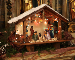 Christmas gygot on the windows - angels, Bethlehem star, nativity scene: templates