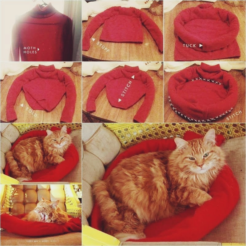 Лежак для кошки из старого свитера своими руками пошаговая инструкция с фото
