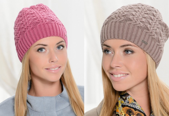 Fashionable models of knitted, fur and felt caps for women - beige and pink hat